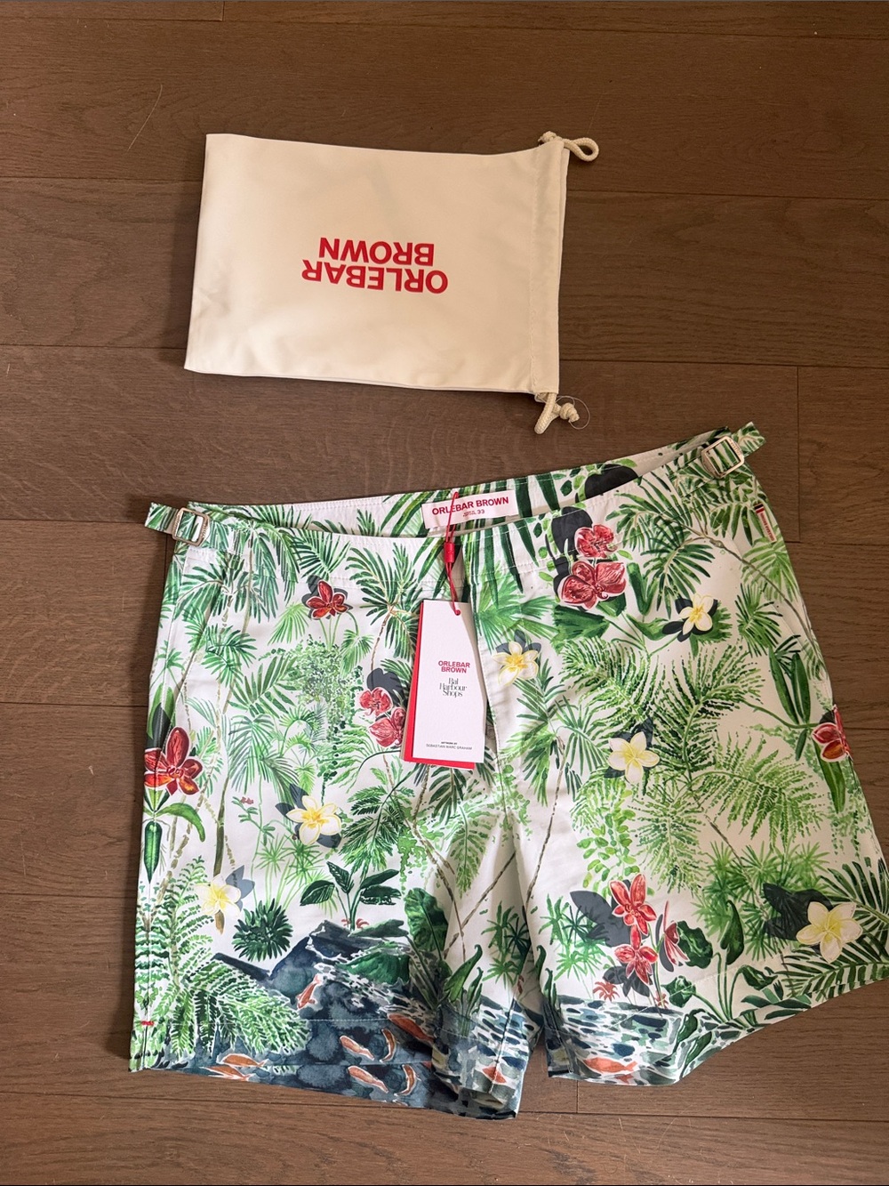 Orlebar Brown Tropical Floral Swim Shorts — Green & White